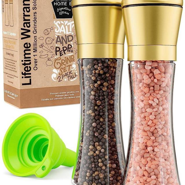HOME EC Original Gold Salt and Pepper Grinder Set - Adjustable Gold Salt Grinder & Gold Pepper Grinder - Gold Salt and Pepper Shakers set - Gold Pepper Mill & Gold Salt Mill - Gold Kitchen Accessories