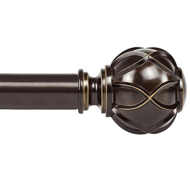 KAMANINA Single Curtain Rod 32 to 58 Inch(2.6-4.8Ft), 7/8 Inch Antique Bronze Adjustable Drapery Rod for Windows, Decorative Netted Texture End