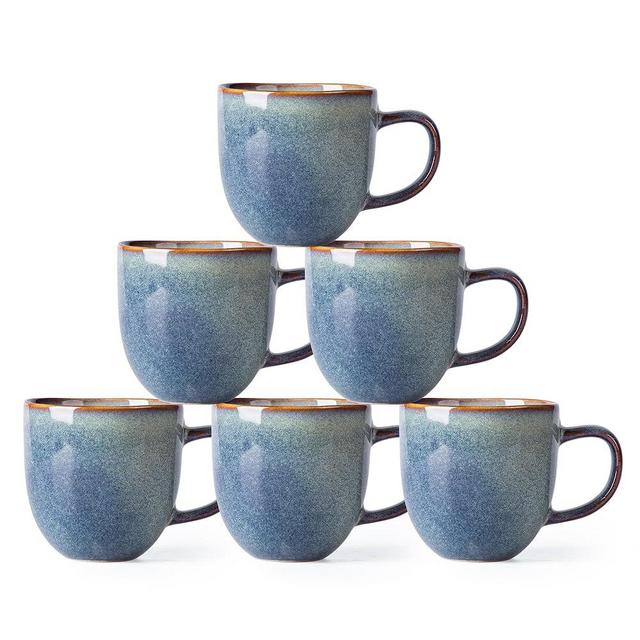 AmorArc 12oz Coffee Mugs, Ceramic Coffee Mugs set of 6 for Man, Woman, Dad, Mom, Modern Coffee Mugs with handle for Latte/Cappuccino/Milk/Cocoa. Dishwasher&Microwave Safe, Ceylon Blue