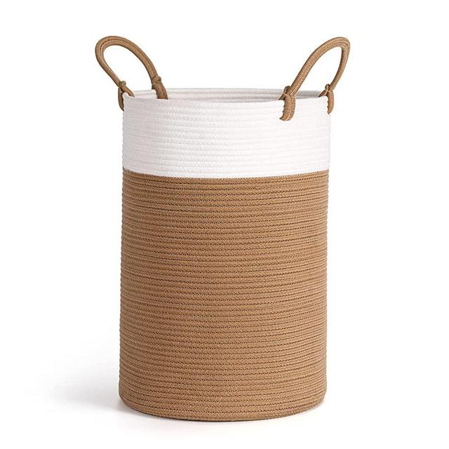 INDRESSME Tall Laundry Basket Woven Jute Rope Dirty Clothes Hamper Rope Basket for Blanket in Living Room Modern Hamper Basket in Laundry Room, 19.7''H 13.8''D