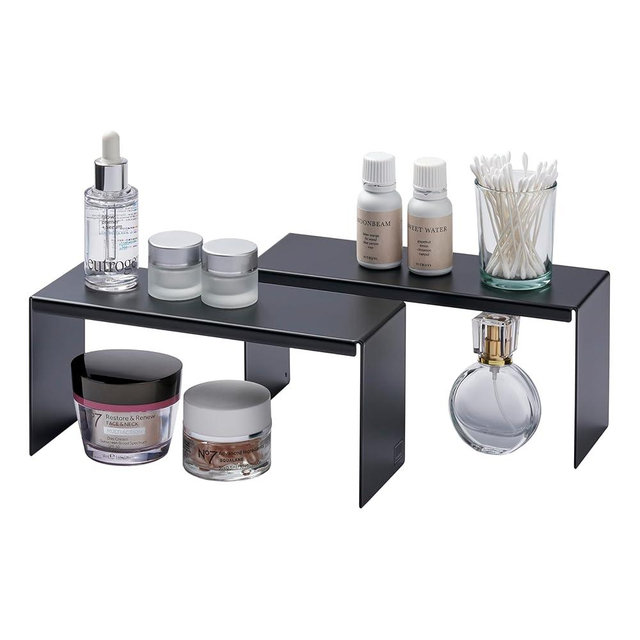 YAMAZAKI Home Tower Medicine Cabinet Vanity Storage Racks – Set of 2, Bathroom Mirror Organizer Risers - Steel -