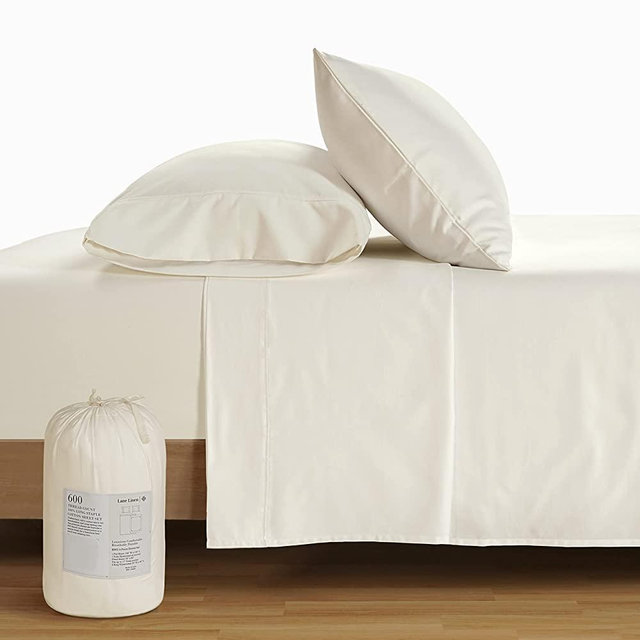 600 Thread Count 100% Cotton Bed Sheets - 4 Pc Queen Sheet Set, Long Staple Combed Cotton, Luxury Satin Sheets For Queen Size Bed, Bedding Sheets & Pillowcases, 17" Deep Pocket Queen Sheets - Ivory