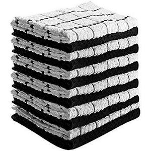 Kitchen Towels (12 Pack, 15X25 Inch) 100% Premium Cotton, Machine Washable Extra Soft Set of 12 Black and White Dobby Weave Kitchen Dish Cloths, Tea Towels, Bar Towels - By Utopia Towels