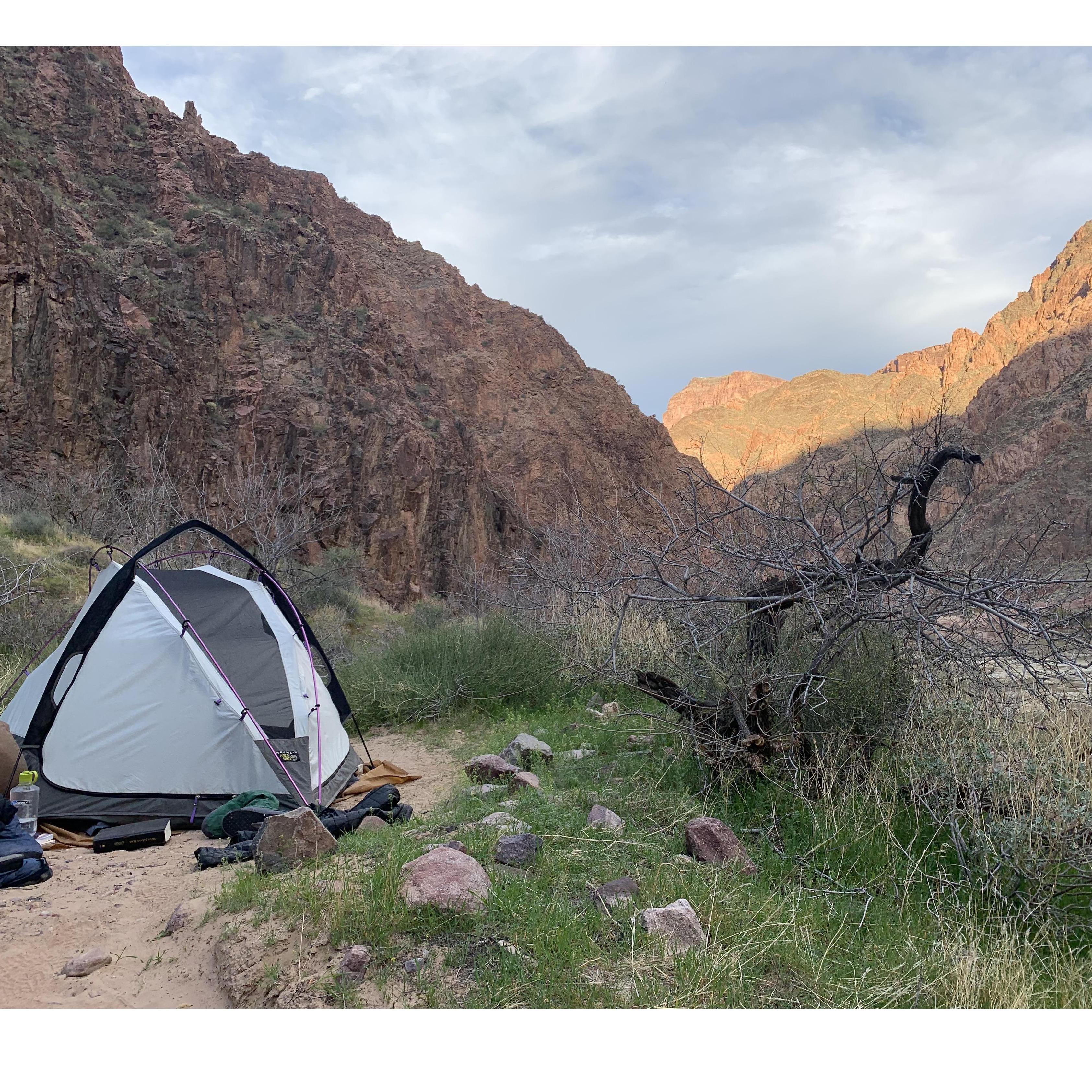 2020 - Our campsite the day of our engagement! We happen to be up the hill from everyone else's campsite in a perfectly, secluded spot.