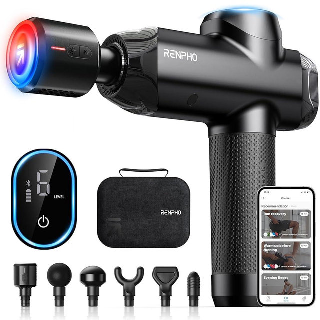RENPHO Massage Gun Deep Tissue with Heat and Cold, Percussion Muscle Massage Gun with Bluetooth, Electric Handheld Massager Gun for Back and Whole Body, Gifts for Women/Men - Power+ Thermacool