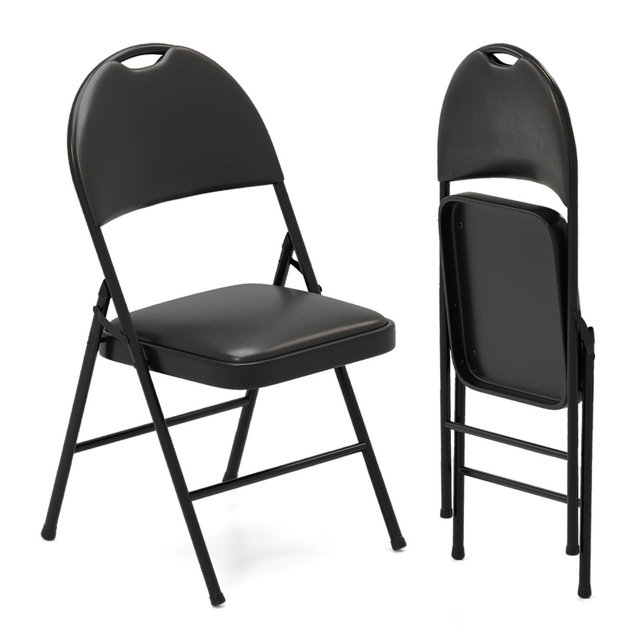 Costway 2 PCS Folding Padded Party Chairs with Metal Frame PVC Leather Stackable Chairs