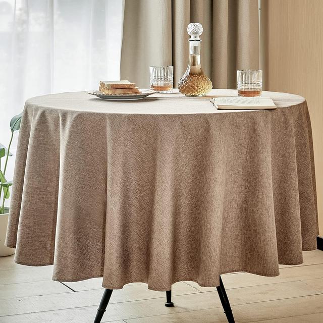 Mebakuk Round Table Cloth Linen Farmhouse Tablecloth Spill-Proof Antiwrinkle and Shrink Proof Tablecloth Decorative Fabric Table Cover for Dining and Outdoor Use (70 inch Round (4-6 Seats) Flaxen)
