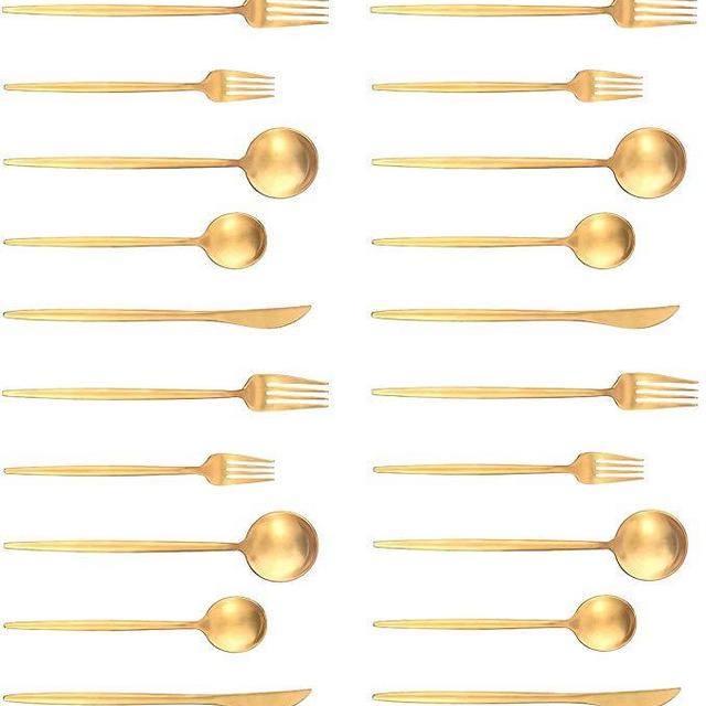 Artthome 20-Piece 18/10 Stainless Steel Flatware Silverware Dinnerware Set Cutlery Tableware Include Knife Fork Spoon (gold matte)