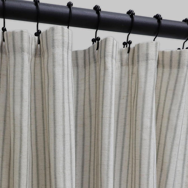 CasaTena Farmhouse Striped Shower Curtain - 72x84 Inches, Linen Blend Fabric, Breathable & Machine Washable, Rustic Sage for Bathroom Decor (Hooks/Liner Not Included)