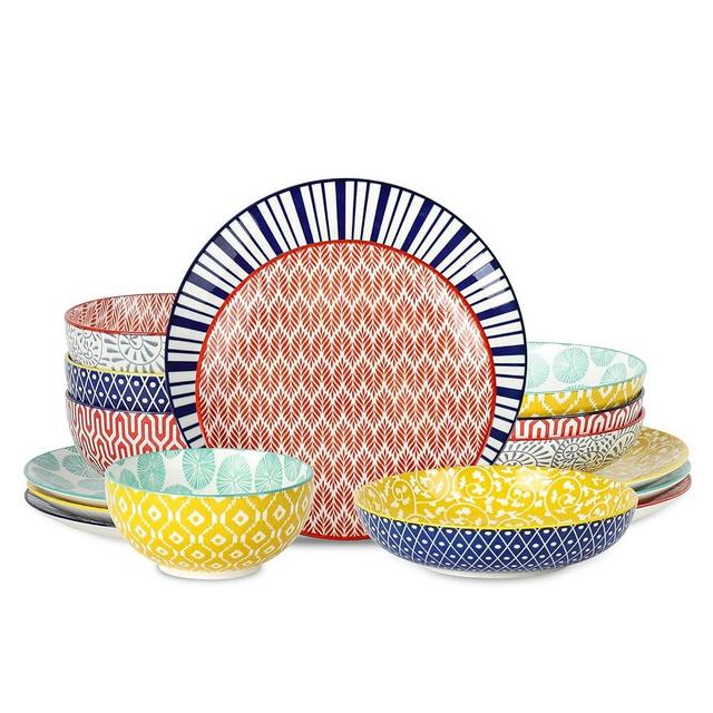 Selamica Ceramic 16-Pieces Dinnerware Set, Ceramic Dishes Set for 4, Kitchen Plates and Bowls Sets, Dinner Plates Set for Salad Dessert, Cereal Bowls, Soup Plate Pasta Bowl(Assorted Colors) B