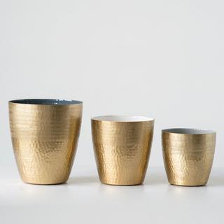 3-Piece Gold Enameled Planter Set