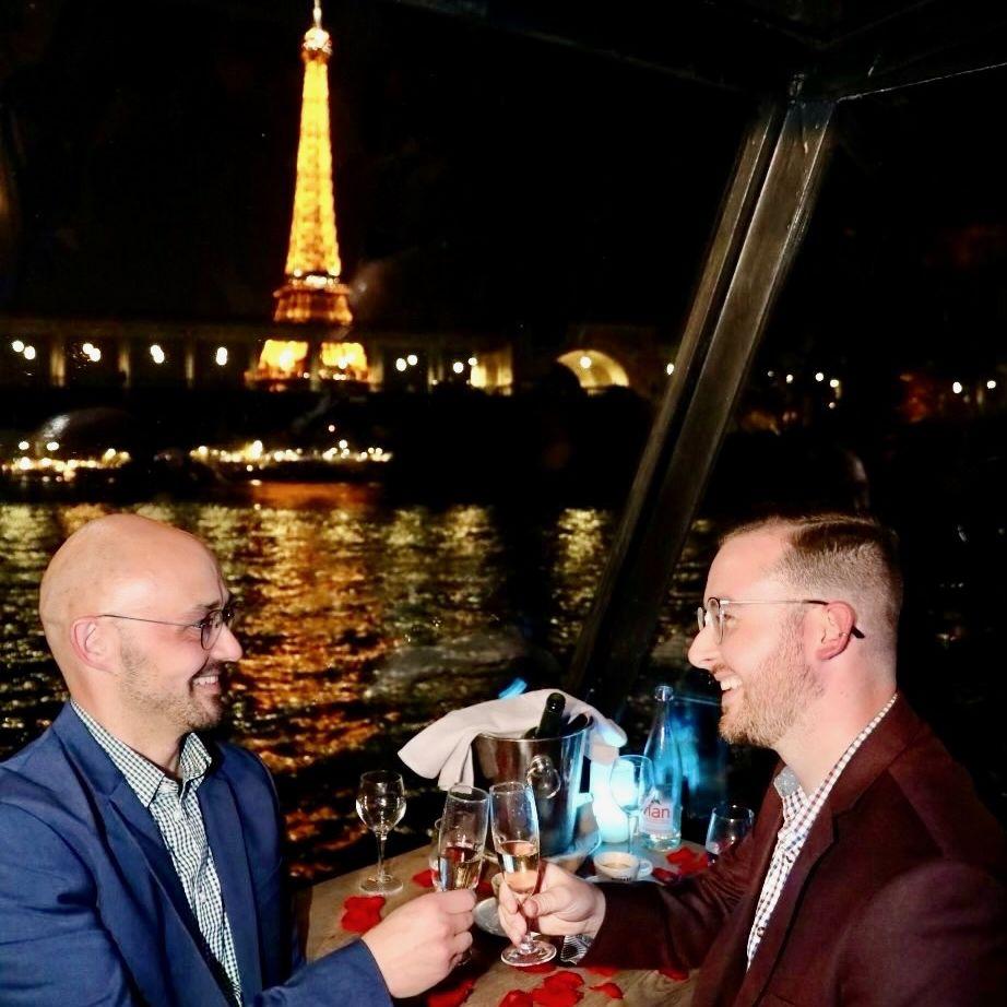 Picture taken after Tom hysterically bawled after seeing the Eiffel Tower for the first time.