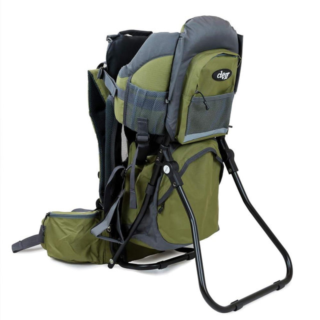 ClevrPlus Canyonero Camping Baby Backpack Hiking Kid Toddler Child Carrier with Stand and Sun Shade Visor, Army Green