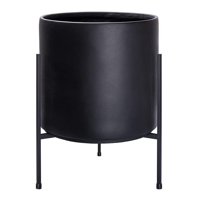 D'vine Dev Modern Black Plants Pot Cylinder Planter with Heavy Duty Stand, X-Large 14 Inch Pot, 19.6 Inch with Stand Height, 96-T-2-XL