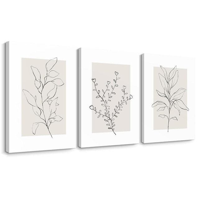 Youillne Neutral Botanical Prints Wall Art Decor Plant Minimalist Canvas Pictures Vintage Beige Wall Art Modern Farmhouse Line Poster Boho Abstract Painting Artwork for Bedroom 16x24 Inch Set of 3