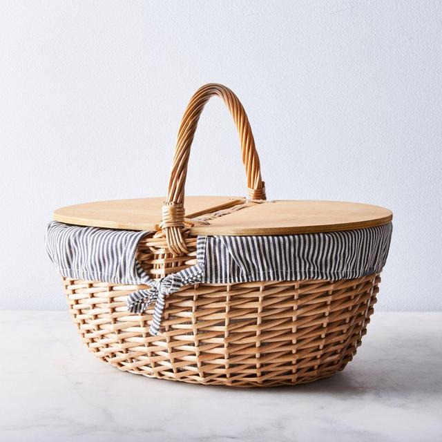 Blue & White Stripe Picnic Basket