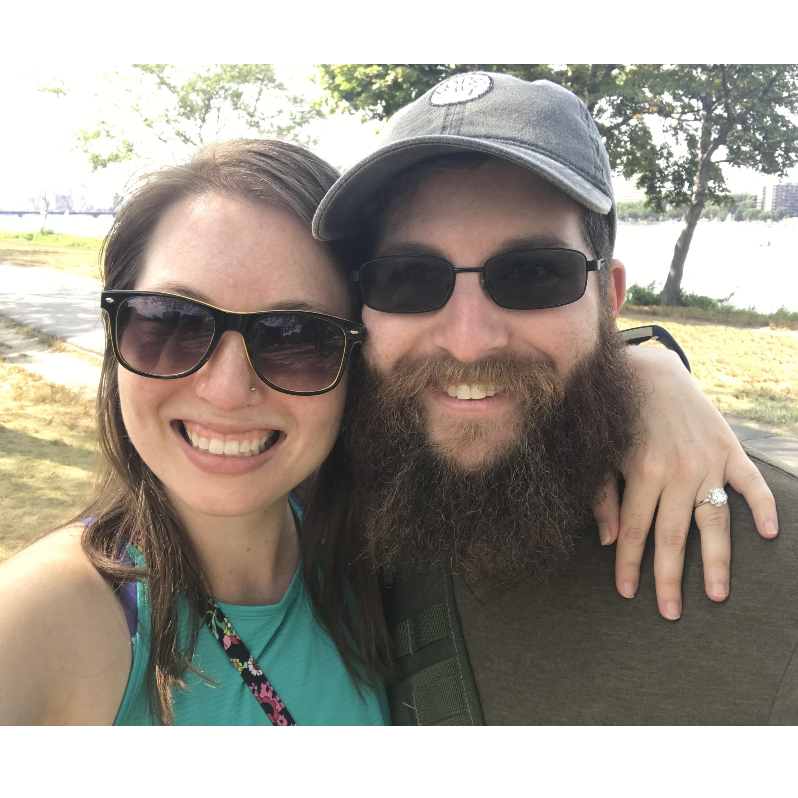 On the esplanade in Boston on August 26, 2017 where we got ENGAGED!