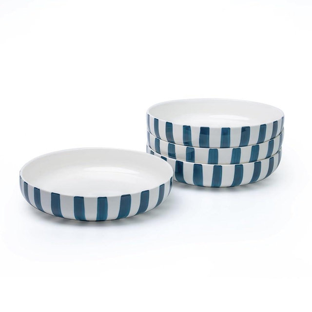 GIROFLIER Junko Pasta Bowls Set of 4, 8.3 inch with High Edge Dish Set-Microwave and Dishwasher Safe, Scratch Resistant, Modern Dinnerware- Bowls for Kitchen. Perfect as Salad Bowls (Navy)
