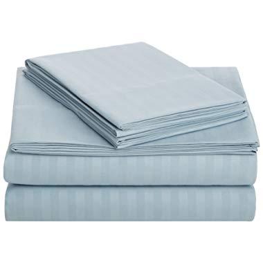 AmazonBasics Deluxe Striped Microfiber Bed Sheet Set - Full, Spa Blue
