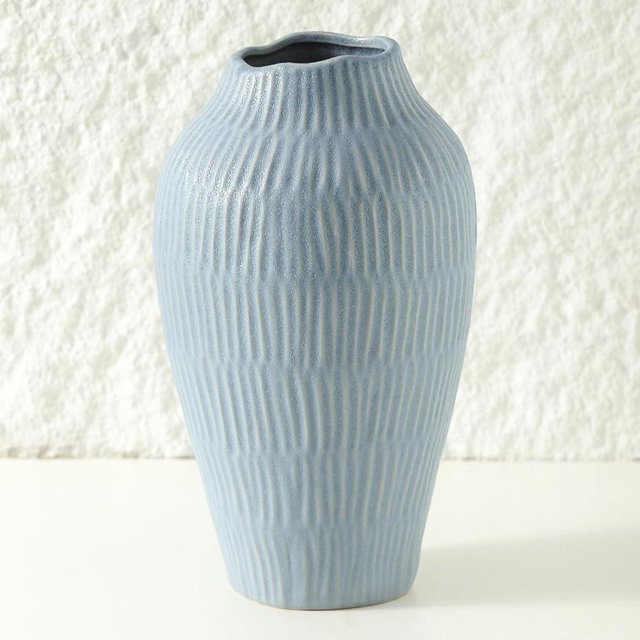 Uiddo Ceramic Vase for Home Decor,11.6 Inch Flower Vase，Decorative Blue Vase for Pampas Grass，Modern Art Texture Vase for Home Entryway Living Room Dining Table Farmhouse Office Decor-Mat Blue