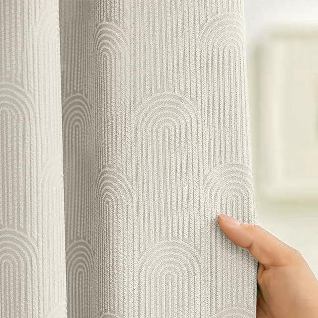 Awellife Boho Shower Curtains for Bathroom Linen Blend Fabric Ivory Cotton Bohemian Mid Century Minimalist Arch 72" L X 72" W