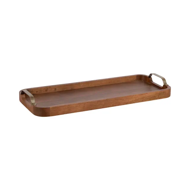 Kate and Laurel Farson Rectangle Tray with Handles, 10x24, Walnut Brown