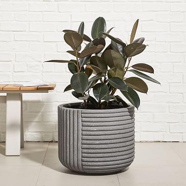 West Elm Cecilia Fiberstone Planters, Small, Frost Gray, 15"