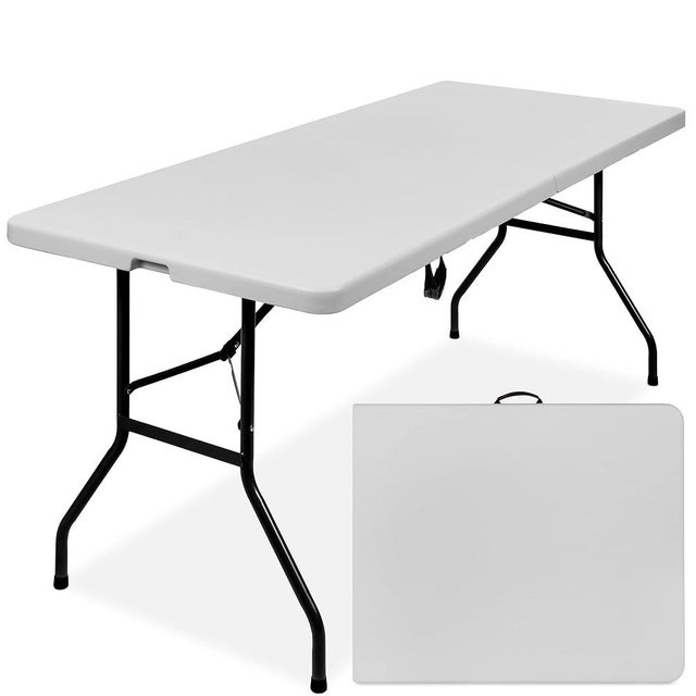 Best Choice Products 6ft Plastic Folding Table, Indoor Outdoor Heavy Duty Portable w/Handle, Lock for Picnic, Party, Camping - Light Gray