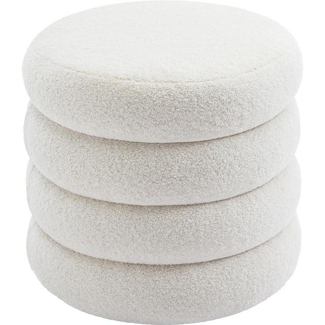 Flouki Sherpa Storage Ottoman, Sherpa Ottoman with Storage, Round, 20 inch D x 18 inch H, Set of 1, Off-White