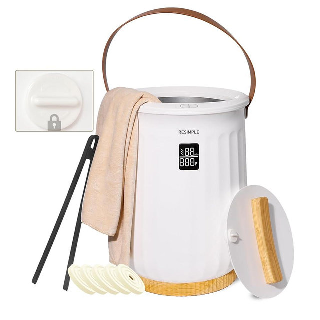 RESIMPLE White Hot Towel Warmer Bucket Large Blanket Bucket Warmer with LCD Screen Aromatherapy Disc Holder for Home Bathroom Spa 4 Timer Settings Auto Off 20 L