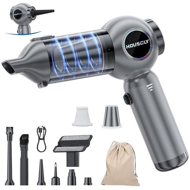 Handheld Car Vacuum Portable Cordless 25000Pa High Power Small Mini Hand Vacuum Cleaner Rechargeable 4-in-1 Compressed Air Duster Blower Pump Wireless Handheld Vac for Car Office Desktop Home Cleaning
