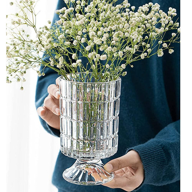 Glass Vase, Embossed Big Base Vase, Flower Vase Decorative for Home Office Wedding Holiday Party Celebrate. Hydroponic Green Plant Vase