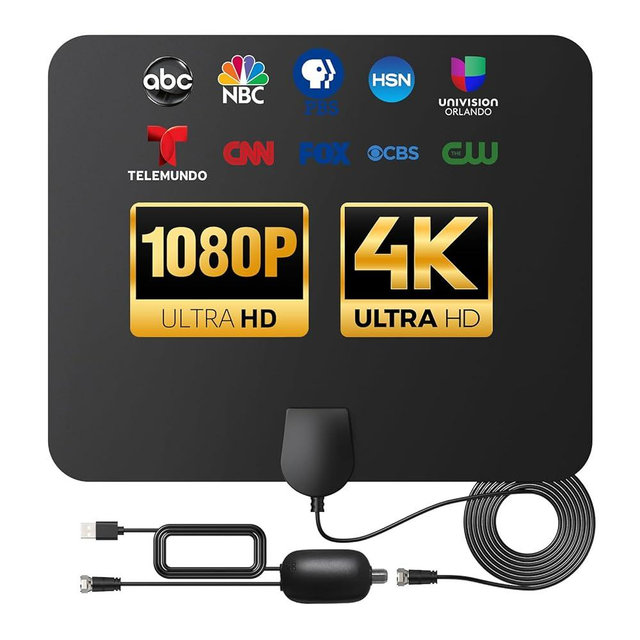 TV Antenna Indoor Long Range 900 Miles, Supports 4K 1080p Smart TV Signal Reception with Signal Amplifier 16ft HDTV Coax Cable