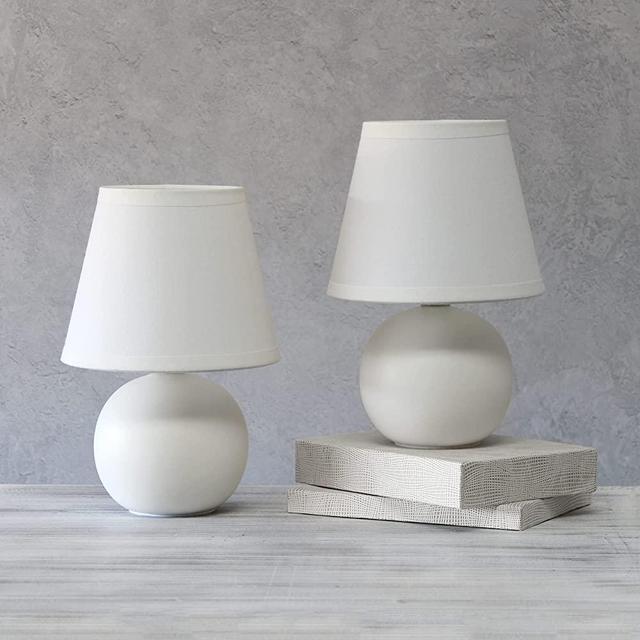 Simple Designs LT2008-OFF-2PK Mini Ceramic Globe Table Lamp 2 Pack Set, Off-White