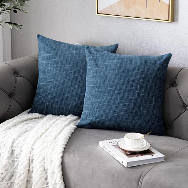 Anickal Denim Blue Pillow Covers 18x18 Inch Set of 2 Rustic Farmhouse Chenille Decorative Throw Pillow Covers Square Cushion Case for Home Sofa Couch Decoration
