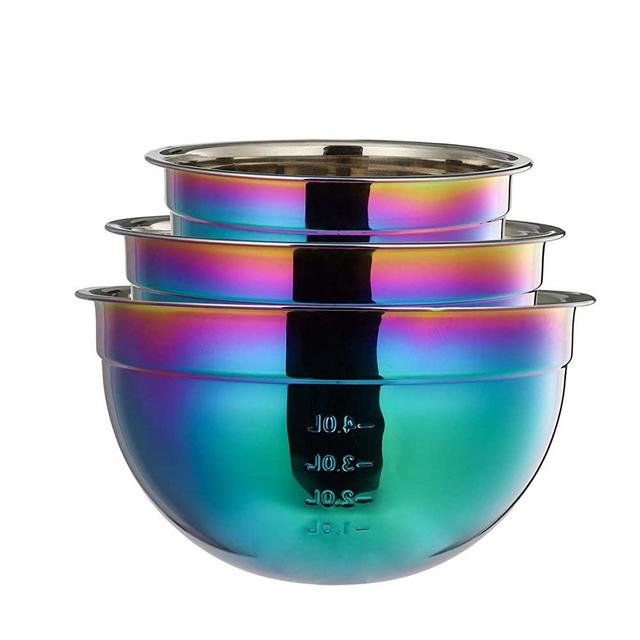 Kich 14 Piece Iridescent Rainbow Stainless Steel Measuring Cups and Spoons  Set Magnetic Metal Kitchen Conversion Chart Included Large Small and Mini