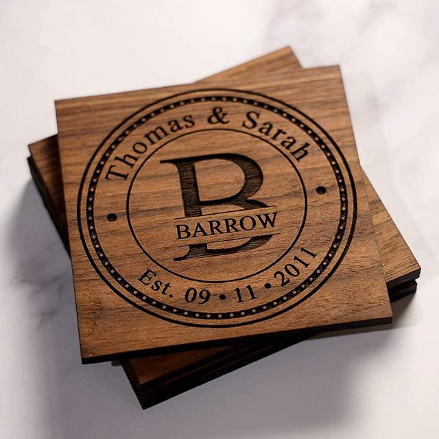 Personalized Coasters, Wedding Gifts, Housewarming, Anniversary, Wooden Custom Engraved Coaster Present for Family, Parents, Grandparents, Couples