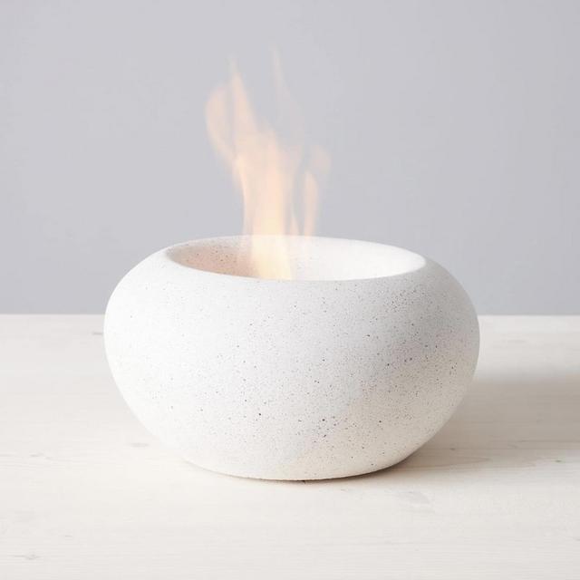 TerraFlame Stone Fire Bowl Table Top | Portable Concrete Fire Pit for Indoor and Outdoor | Use Gel Fuel, Bioethanol or Isopropyl Alcohol l No Fuel Included | StoneCast White Finish