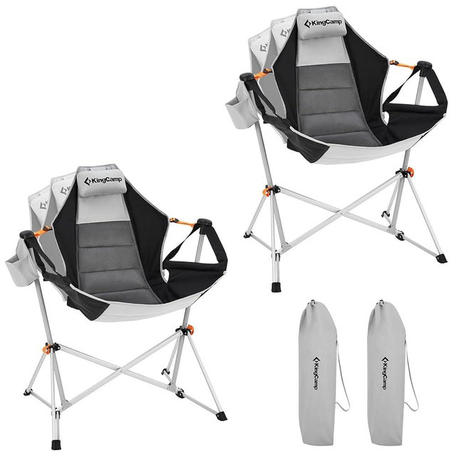 KingCamp Hammock Camping Chair, Aluminum Alloy Adjustable Back Swinging Chair, Folding Rocking Chair with Pillow Cup Holder, Recliner for Outdoor Travel Sports Games Lawn Concerts Backyard