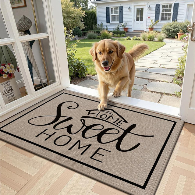 Vaukki Indoor Door Mat 24"x36", Ultra Thin Doormat Indoor Entrance, Non Slip Rubber Backed Inside Welcome Mat for Front Door, Low-Profile Washable Dirt Trapper Entry Floor Mat for Entryway, Sweet Home