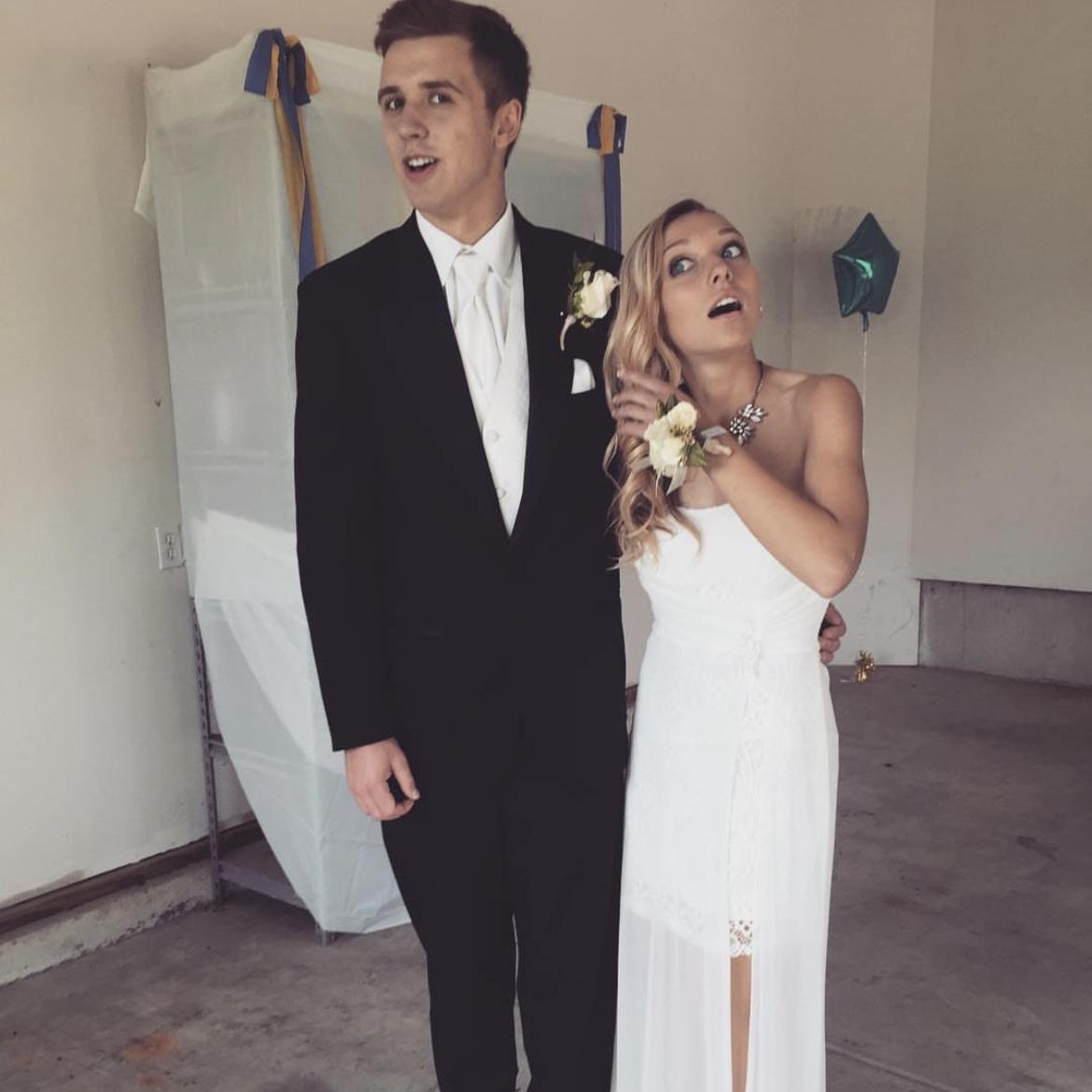 2016. Ashley graduates and they attend the senior prom together. Almost looks like a wedding…