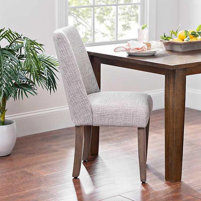 Wing Back Gray Herringbone Dining Chair