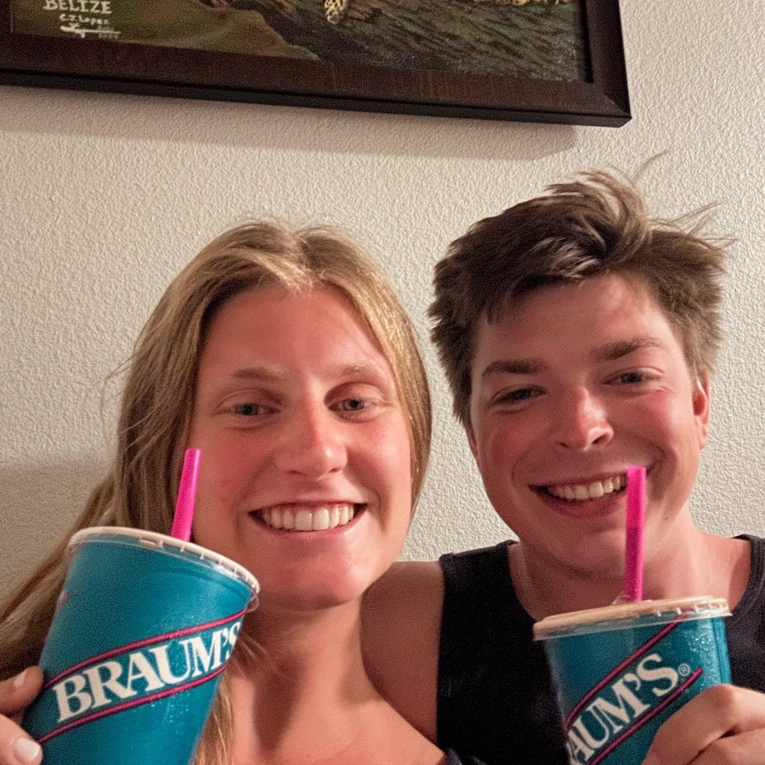 This was the night the OKC Thunder won the NBA Championship. We went to Braums to celebrate, and Tristan fell in love with the bag of burgers.