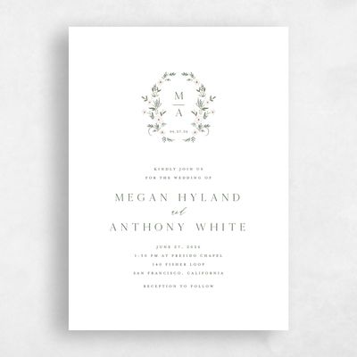White Floral Wedding Invitation - Lenora Portrait