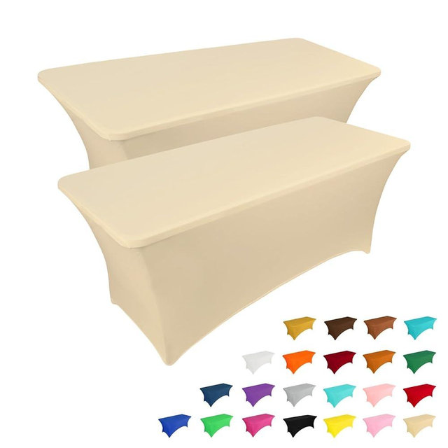 IVAPUPU 2 Pack 6FT Table Cloth for Rectangular Fitted Events Stretch Champagne Table Covers Washable Table Cover Spandex Tablecloth Table Protector for Party, Wedding, Cocktail, Banquet, Festival