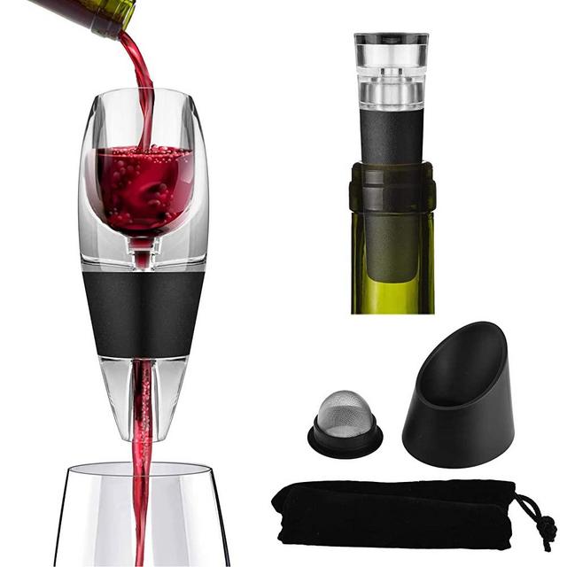 Wine Aerator Decanter Pourer with Vacuum Wine Stopper, Red Wine Air Aerator Set with Strainer, Base, Travel Bag