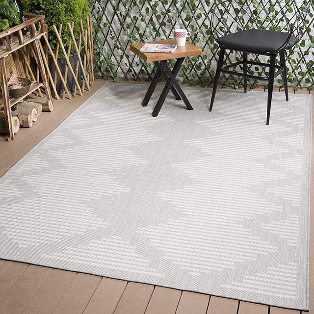 Beverly Rug Waikiki Collection Indoor/Outdoor Stripes Area Rug, 7'10" X 10'0" - Grey/White - WKK20112
