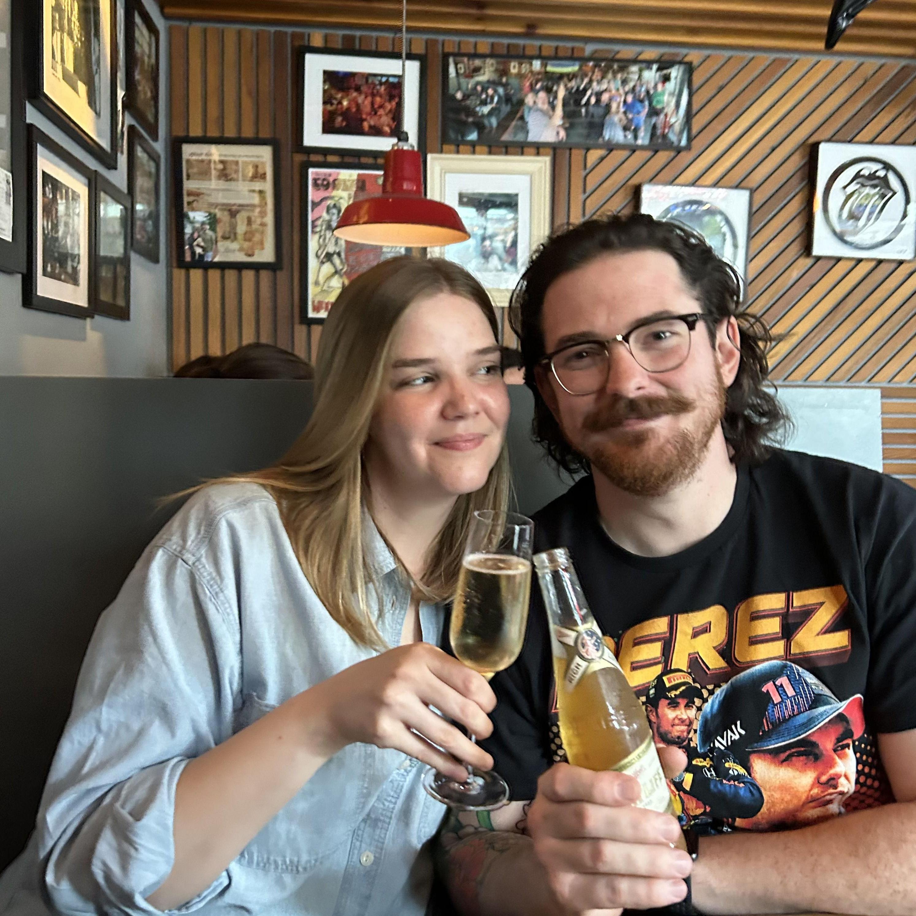 Celebrating our engagement where we had our first date, 2024.
