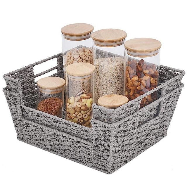 StorageWorks Wicker Baskets for Storage, Pantry Baskets Organization and Storage, Pantry Storage Baskets, Handwoven Wicker Baskets for Shelves, Grey, 2 Pack