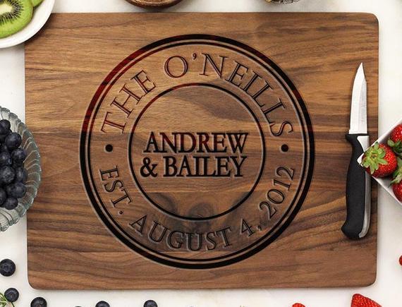 Personalized Cutting Board, Custom Engraved Cutting Board, Monogram Seal, Housewarming Anniversary Wedding, Walnut Wood --21071-CUTB-002